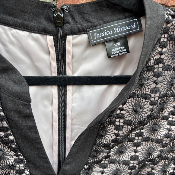 JESSICA HOWARD sleeveless shift dress black modern lace 16W knee length - Picture 9 of 12